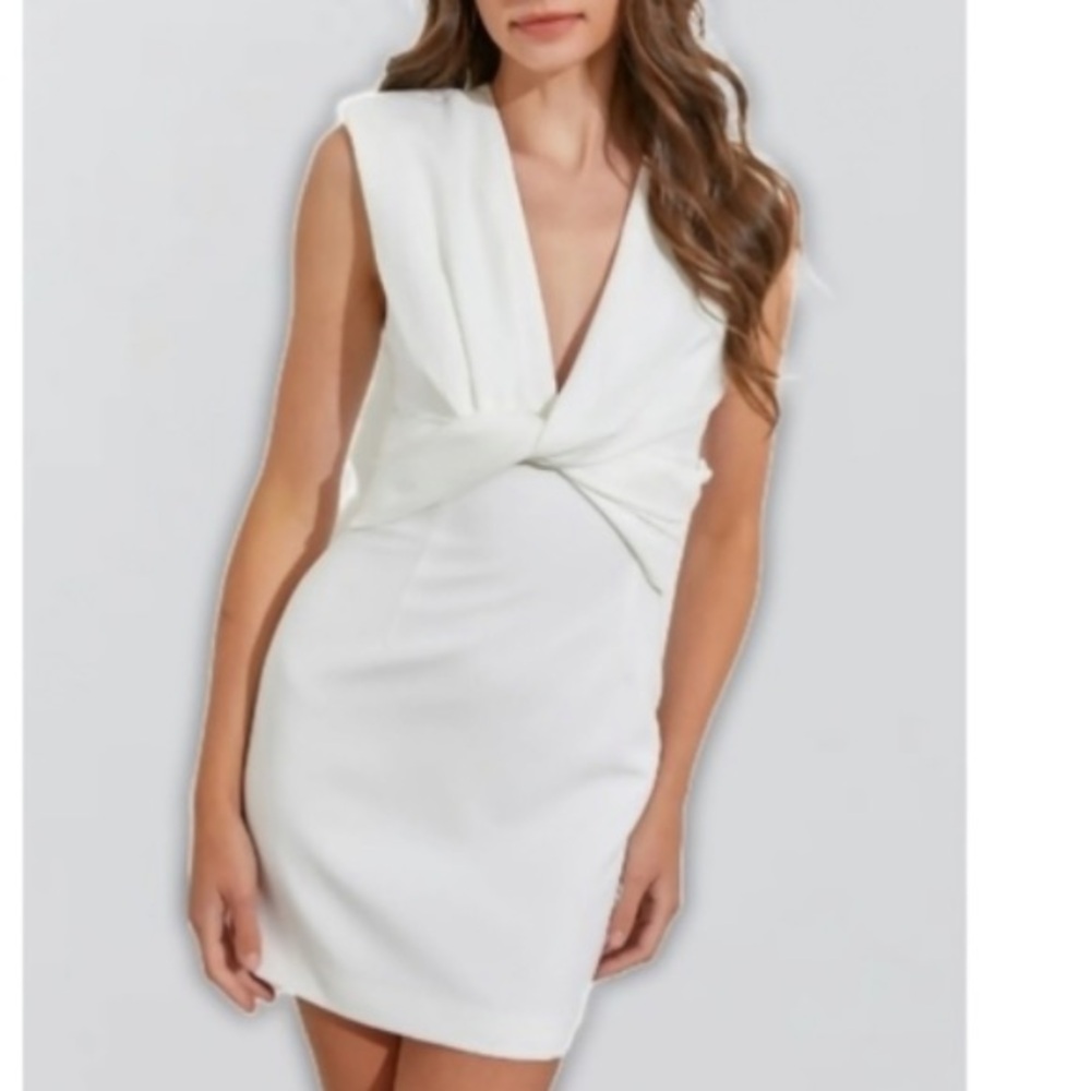 NWT Zara Ecru Shoulder Pads Mini Dress, V-Neck, XS, White